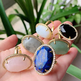 Natural Agates Pink Quartz Lapis Labradorite Opal Stone Cuff Ring