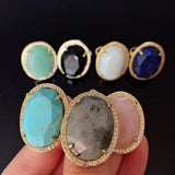 Natural Agates Pink Quartz Lapis Labradorite Opal Stone Cuff Ring