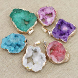 Agates Raw Stone Slice Pendant Necklace Crystal Plating Geode Charms