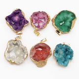 Agates Raw Stone Slice Pendant Necklace Crystal Plating Geode Charms