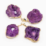 Agates Raw Stone Slice Pendant Necklace Crystal Plating Geode Charms