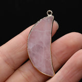 Agates Stone Pendant Moon Shape Tiger Eye Rose Quartz Charms 16x43mm