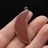 Agates Stone Pendant Moon Shape Tiger Eye Rose Quartz Charms 16x43mm