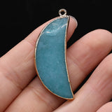 Agates Stone Pendant Moon Shape Tiger Eye Rose Quartz Charms 16x43mm