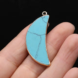 Agates Stone Pendant Moon Shape Tiger Eye Rose Quartz Charms 16x43mm