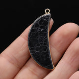 Agates Stone Pendant Moon Shape Tiger Eye Rose Quartz Charms 16x43mm