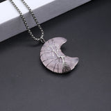 Agates Stone Pendant Necklace Silver Moon Shape Natural Malachites