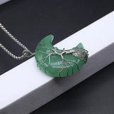 Agates Stone Pendant Necklace Silver Moon Shape Natural Malachites