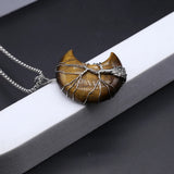 Agates Stone Pendant Necklace Silver Moon Shape Natural Malachites