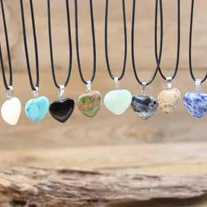 Natural Agate Turquoise Quartz Heart Pendant Crystal Necklace
