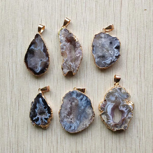 Natural Agates Slice Geode Irregular Pendants for Necklaces 6pcs