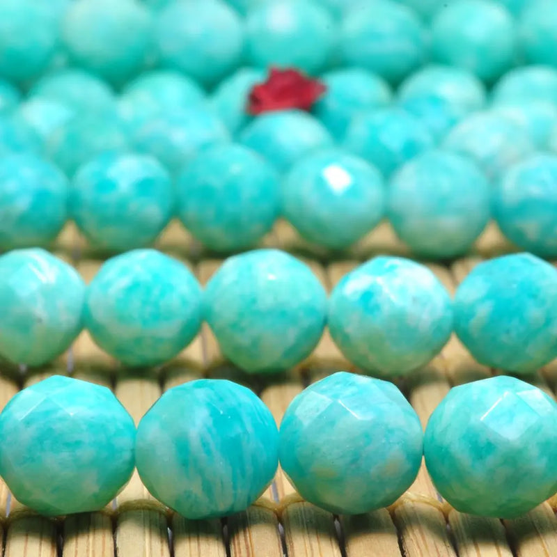 Natural Amazonite Faceted Round Beads Gemstone Bracelet Necklace Diy Jewelry