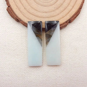 Amazonite Labradorite Obsidian Intarsia Earrings 35x11mm