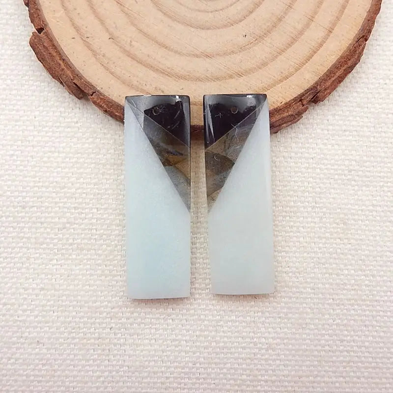 Amazonite Labradorite Obsidian Intarsia Earrings 35x11mm