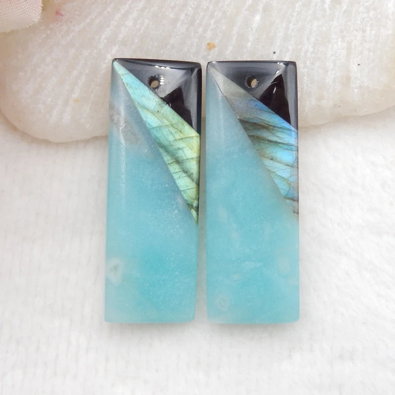 Amazonite, Obsidian, Labradorite Gemstone Earrings 37x19x4mm