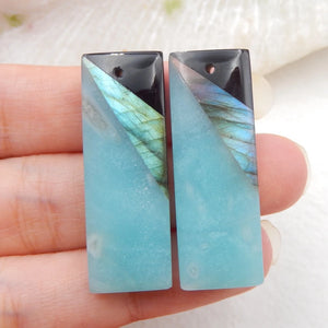 Amazonite, Obsidian, Labradorite Gemstone Earrings 37x19x4mm