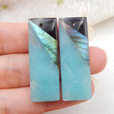 Amazonite, Obsidian, Labradorite Gemstone Earrings 37x19x4mm
