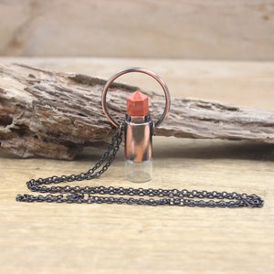 Amazonite Perfume Bottle Pendant Antique Copper Loop Gun Chain Necklace