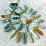 Amazonite Stone Bead Sticks Crystal Point Shape 15'' DIY Loose Beads
