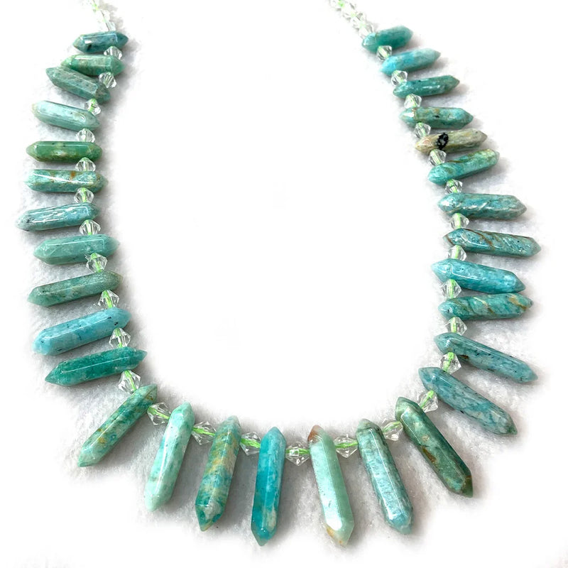 Amazonite Stone Beads 15'' Sticks Crystal Point Shape DIY Loose Beads