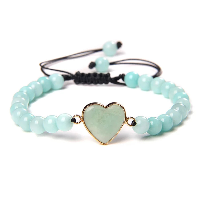 Amazonite Stone Bracelet Heart Woven Rope Protection Jewelry