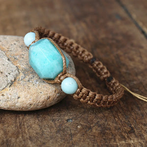 Amazonite Stone Braid Bracelet - Yoga Chakra Charm Wrap Bracelet