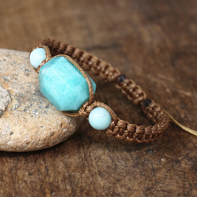 Amazonite Stone Braid Bracelet - Yoga Chakra Charm Wrap Bracelet
