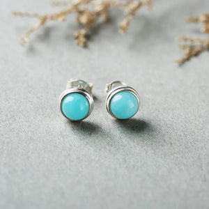 6MM Amazonite Stud Earrings 925 Sterling Silver Woman Gift