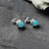 6MM Amazonite Stud Earrings 925 Sterling Silver Woman Gift