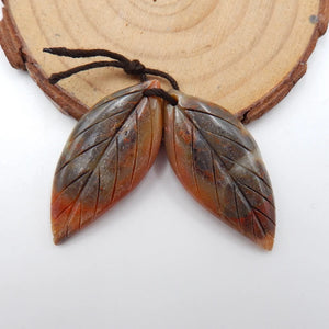 Natural Amazonite Carved Leaves Women Earrings Pair