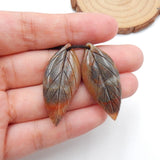 Natural Amazonite Carved Leaves Women Earrings Pair