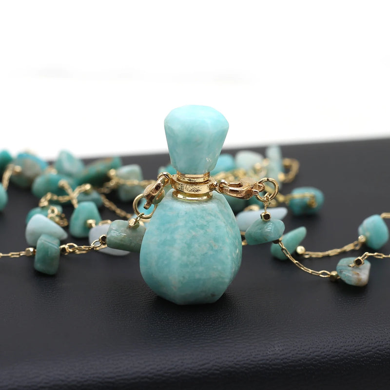 Amazonite Perfume Bottle Pendant Necklace - Essential Oil Diffuser Charm