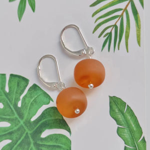 Natural Amber Earrings Matte & Polished Cognac Cherry Amber Earrings