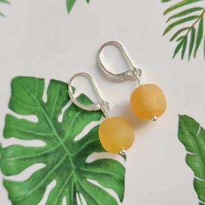Natural Amber Earrings Matte & Polished Cognac Cherry Amber Earrings