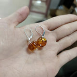 Natural Amber Earrings Matte & Polished Cognac Cherry Amber Earrings