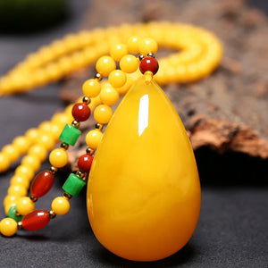 Natural Amber Necklace Women Pendant Necklace Beaded Necklace Fine Jewelry