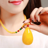 Natural Amber Necklace Women Pendant Necklace Beaded Necklace Fine Jewelry