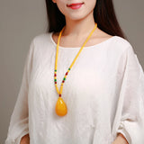 Natural Amber Necklace Women Pendant Necklace Beaded Necklace Fine Jewelry