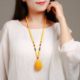 Natural Amber Necklace Women Pendant Necklace Beaded Necklace Fine Jewelry