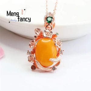 Natural Amber Old Honey Wax Egg Pendant Necklace Women Jewelry