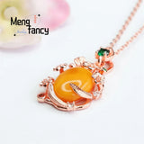 Natural Amber Old Honey Wax Egg Pendant Necklace Women Jewelry