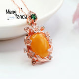 Natural Amber Old Honey Wax Egg Pendant Necklace Women Jewelry