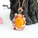 Natural Amber Old Honey Wax Egg Pendant Necklace Women Jewelry