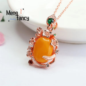 Natural Amber Old Honey Wax Egg Pendant Necklace Women Jewelry