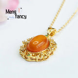 Natural Amber Old Material Full of Honey of Wax Egg Face Pendant Necklace