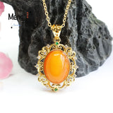 Natural Amber Old Material Full of Honey of Wax Egg Face Pendant Necklace