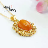 Natural Amber Old Material Full of Honey of Wax Egg Face Pendant Necklace