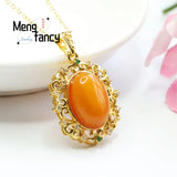 Natural Amber Old Material Full of Honey of Wax Egg Face Pendant Necklace