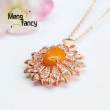 Natural Amber Old Material Honey Wax Full Snow Flower Pendant Necklace