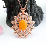Natural Amber Old Material Honey Wax Full Snow Flower Pendant Necklace